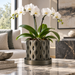 Ventilated Orchid Pot with Flowing Leaf Lattice and Optional Tray | Neris — product image 1