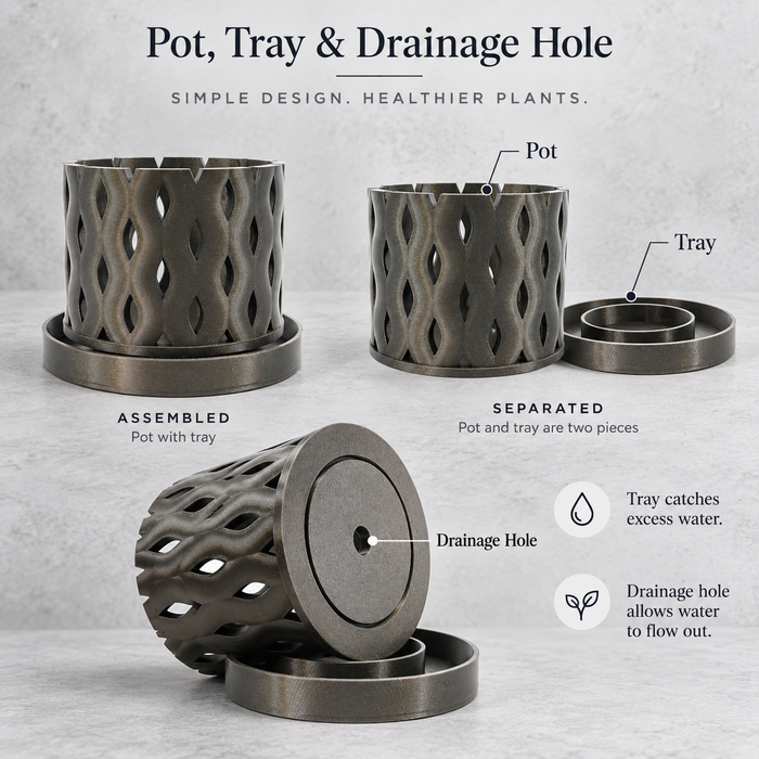 Ventilated Orchid Pot with Flowing Leaf Lattice and Optional Tray | Neris — product image 7