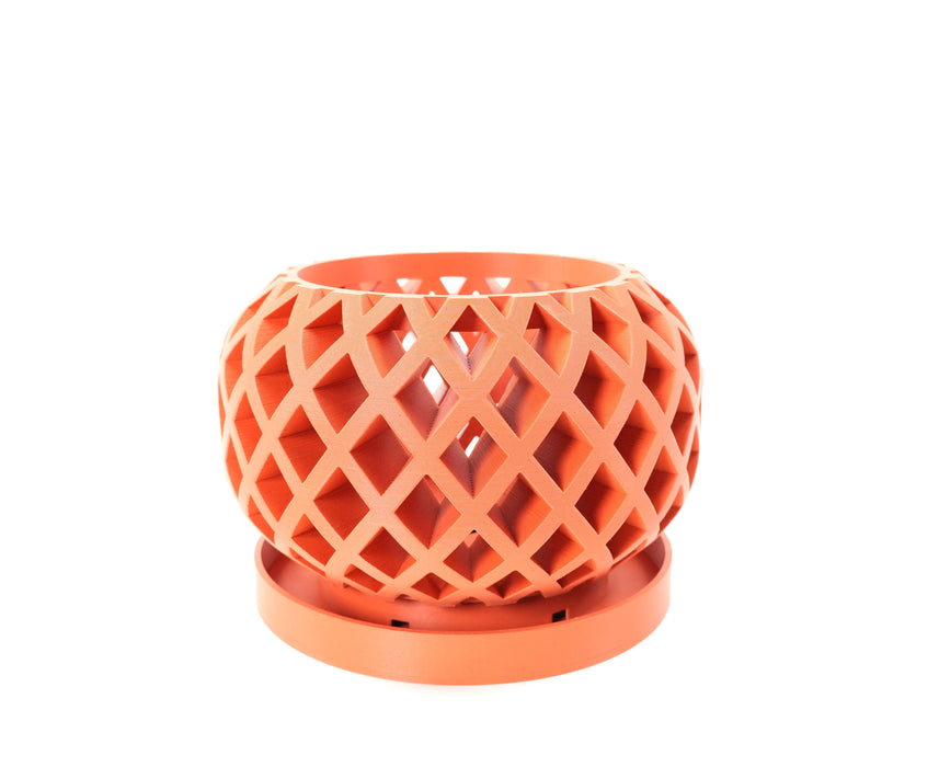3D printed orchid planter “Nire” with open airflow pattern and drainage design