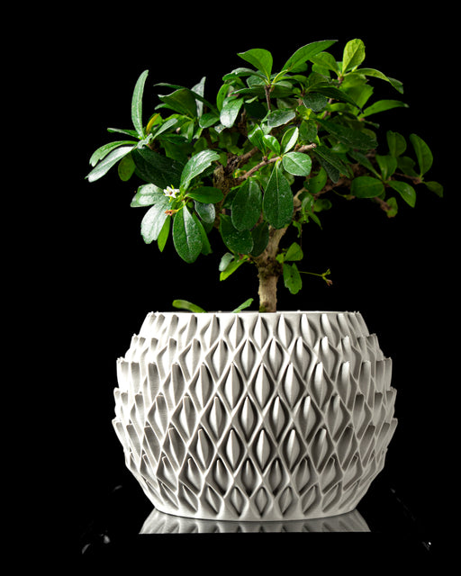 Petal textured planter styled with an indoor plant