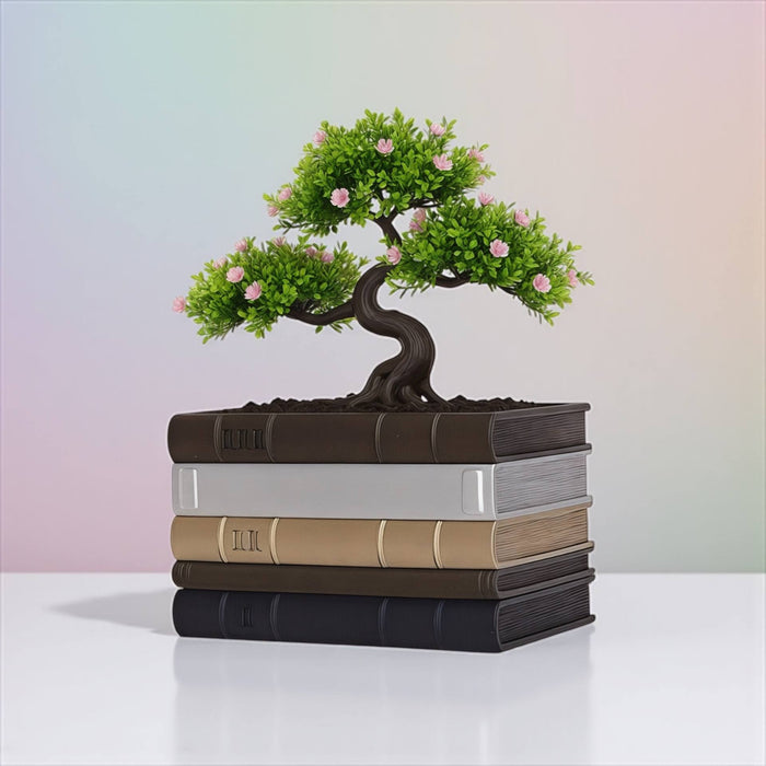 Book Stack Planter "Orven 2" | 3D Printed Planter with Optional Drainage, Customizable Book Colors, Literary Decor, Personalized Gift