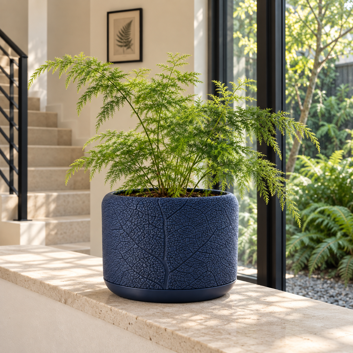 Leaf Vein indoor planter showing botanical leaf-vein relief across the design