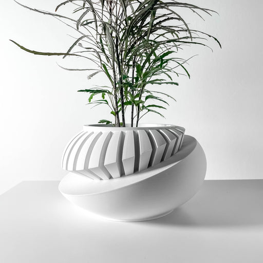 Modern planter pot with tilted oval shape and layered design, 3D printed pot for succulents, artistic decorative flower pot, stylish geometric tabletop plant pot