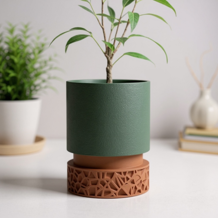 Custom 3D Printed Planter “Vori 2” – Cylinder Plant Pot with Geometric Base, Multicolor Option