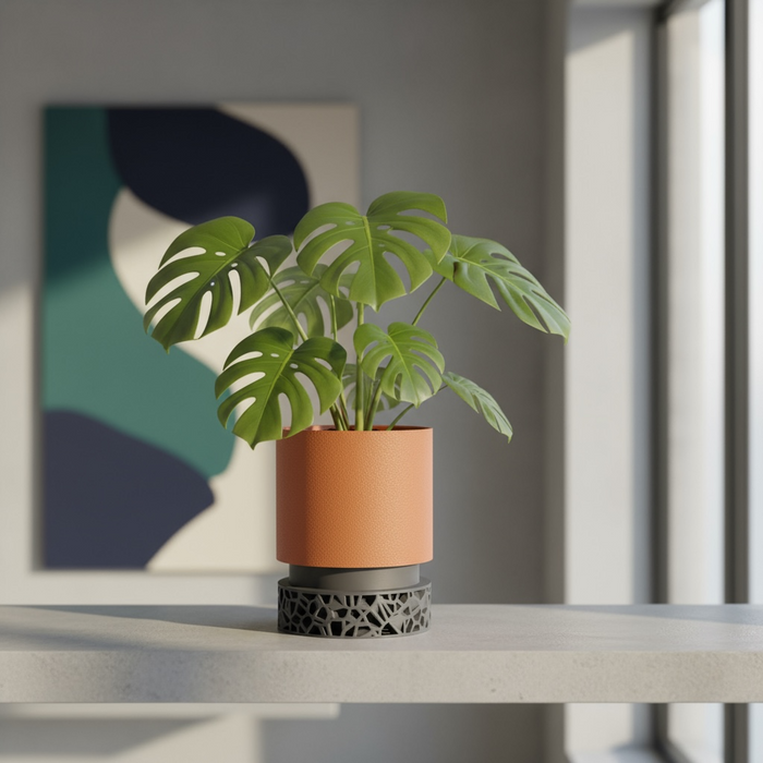 Custom 3D Printed Planter “Vori 2” – Cylinder Plant Pot with Geometric Base, Multicolor Option