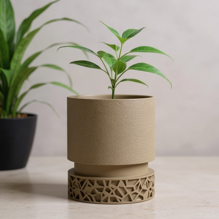 Custom 3D Printed Planter “Vori 2” – Cylinder Plant Pot with Geometric Base, Multicolor Option