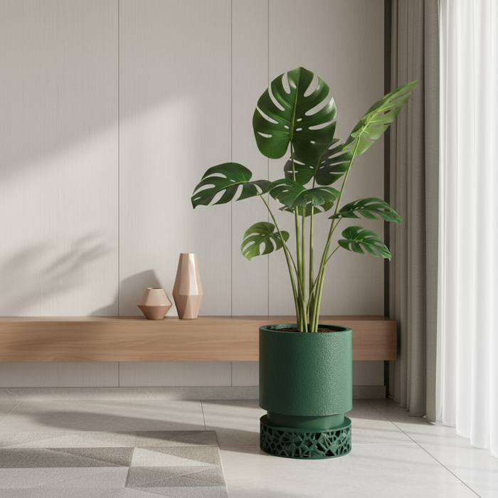 Custom 3D Printed Planter “Vori 2” – Cylinder Plant Pot with Geometric Base, Multicolor Option