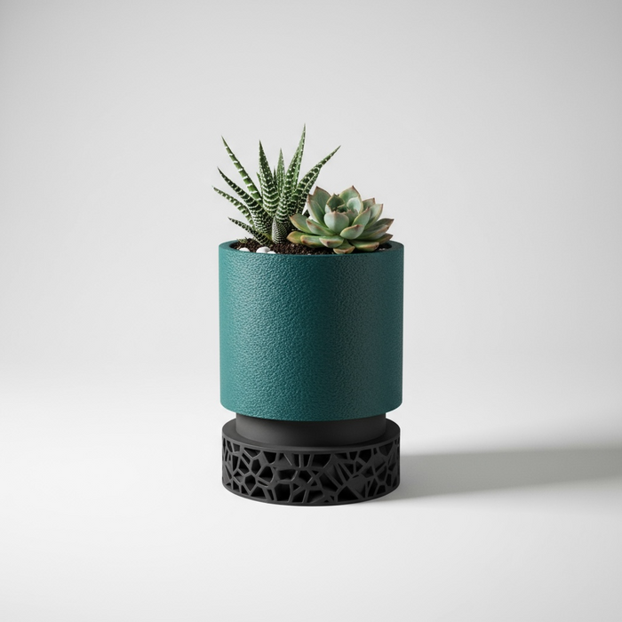 Custom 3D Printed Planter “Vori 2” – Cylinder Plant Pot with Geometric Base, Multicolor Option