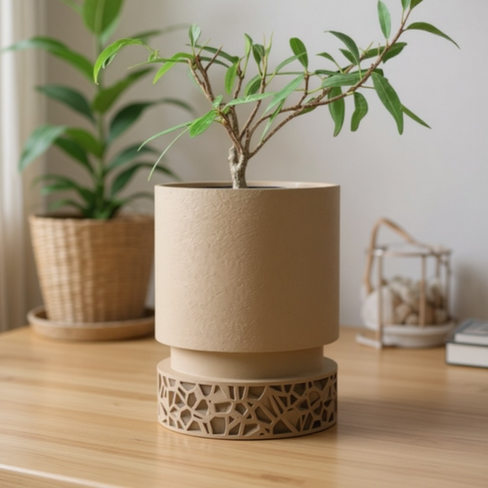 Custom 3D Printed Planter “Vori 2” – Cylinder Plant Pot with Geometric Base, Multicolor Option