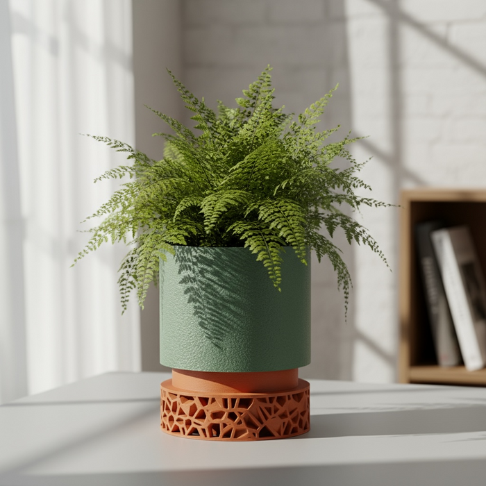 Custom 3D Printed Planter “Vori 2” – Cylinder Plant Pot with Geometric Base, Multicolor Option