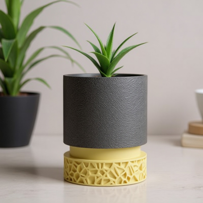Custom 3D Printed Planter “Vori 2” – Cylinder Plant Pot with Geometric Base, Multicolor Option