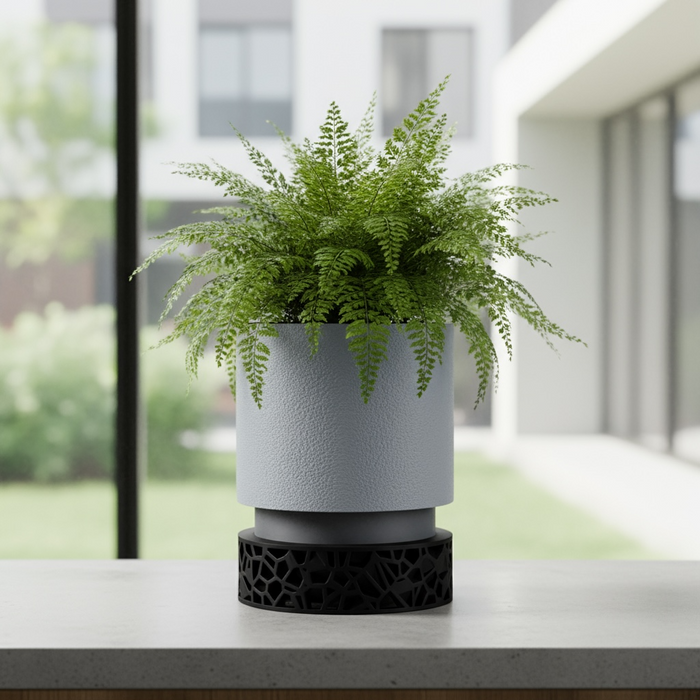 Custom 3D Printed Planter “Vori 2” – Cylinder Plant Pot with Geometric Base, Multicolor Option