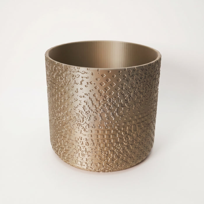 Textured 3D printed indoor planter pot with hammered finish and rounded rim
