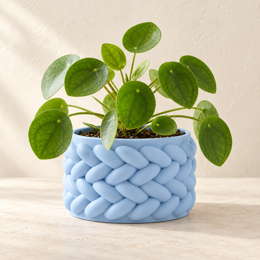 Braido woven planter with soft braid-like overlapping texture