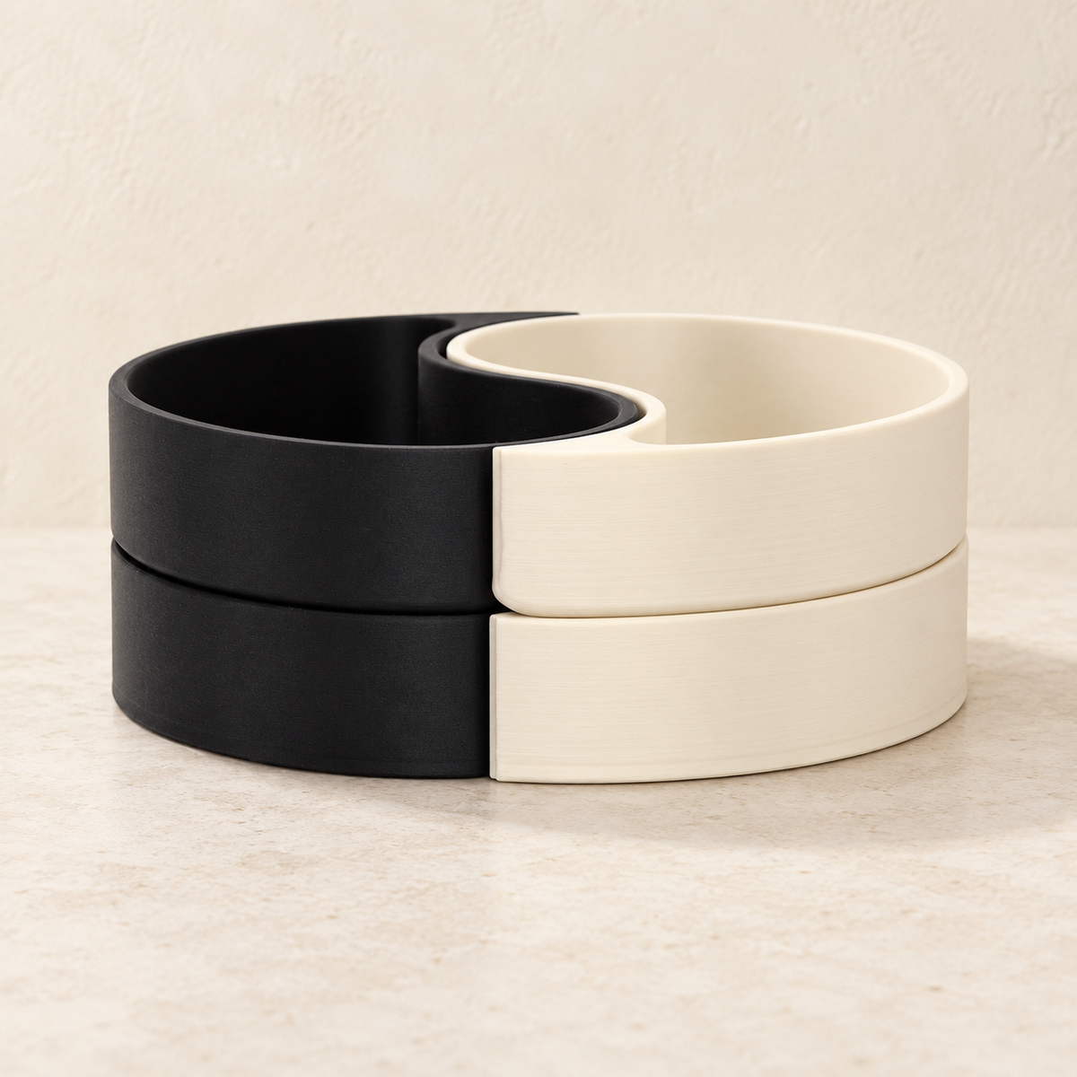 Yin-Yang Set decorative indoor planter set featuring two interlocking curved compartments