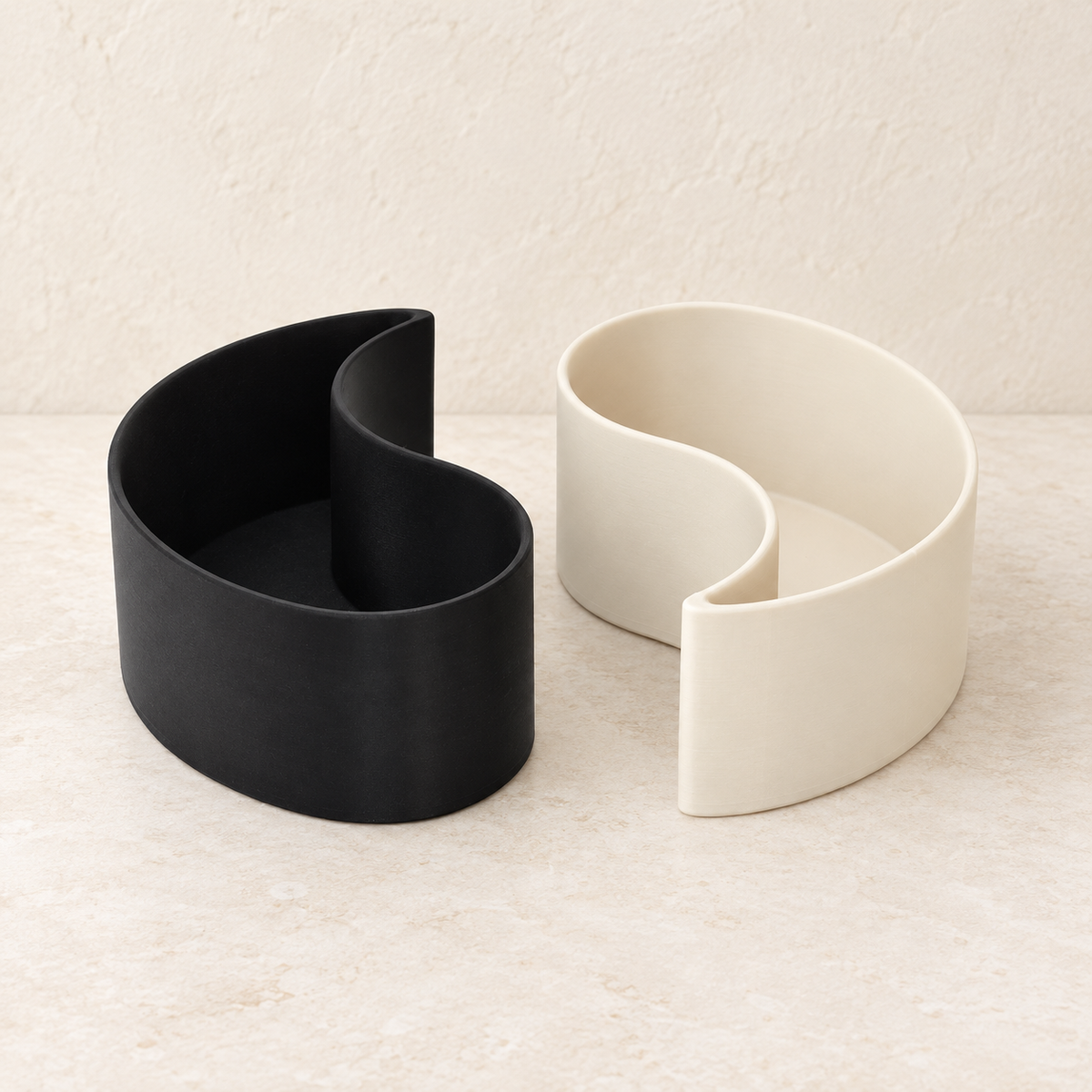 Yin-Yang Set indoor planter set styled to show two interlocking curved compartments