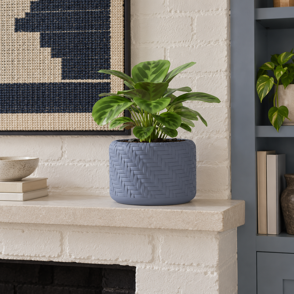 Ravena woven planter with detailed basket-like over-under texture