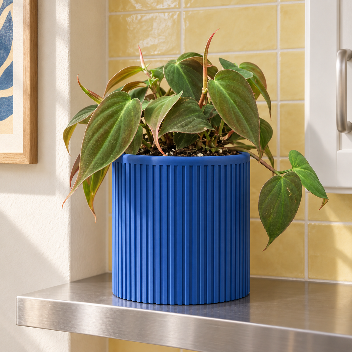 Sano indoor planter with detailed continuous vertical ribbed texture