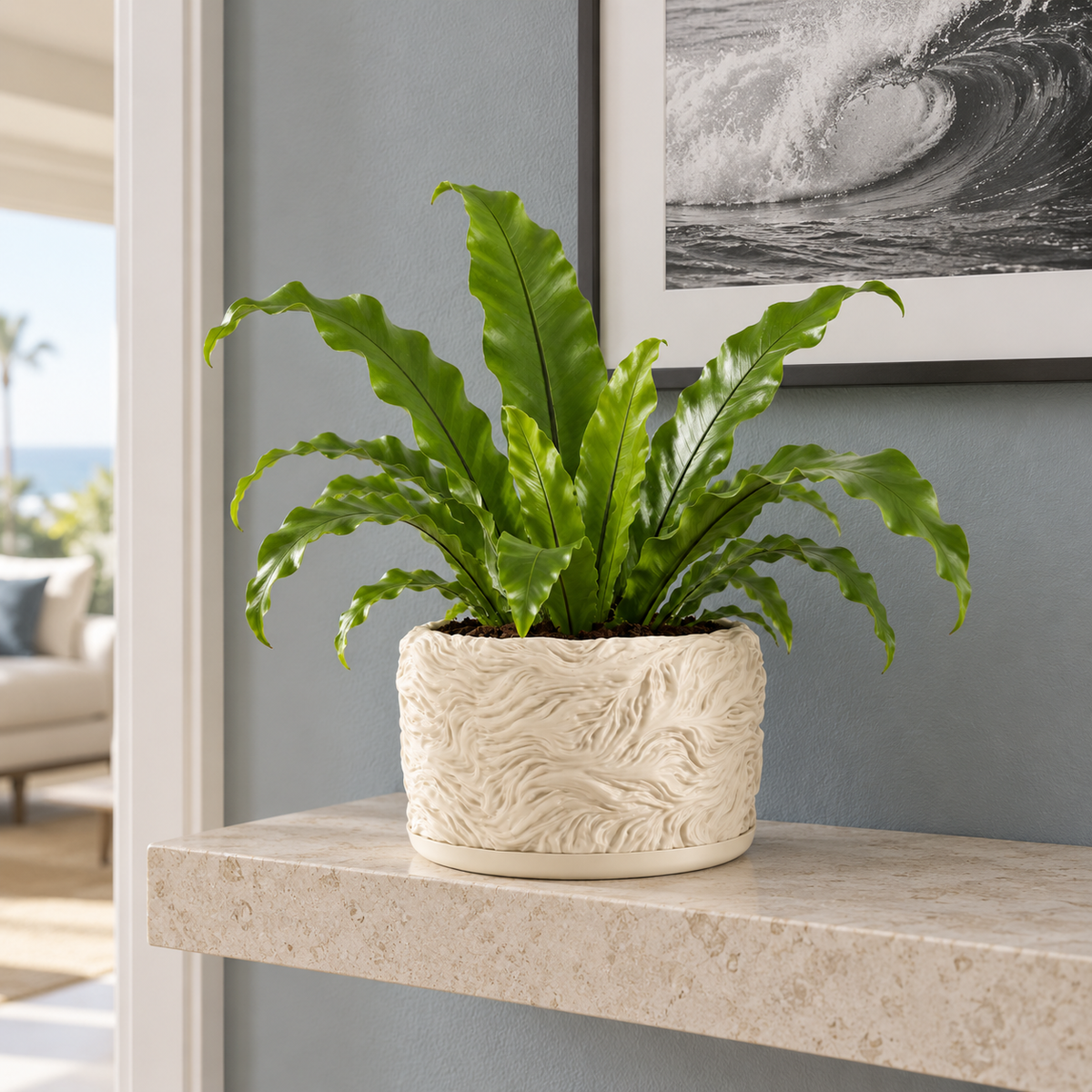Verta indoor planter with detailed flowing organic ripple texture