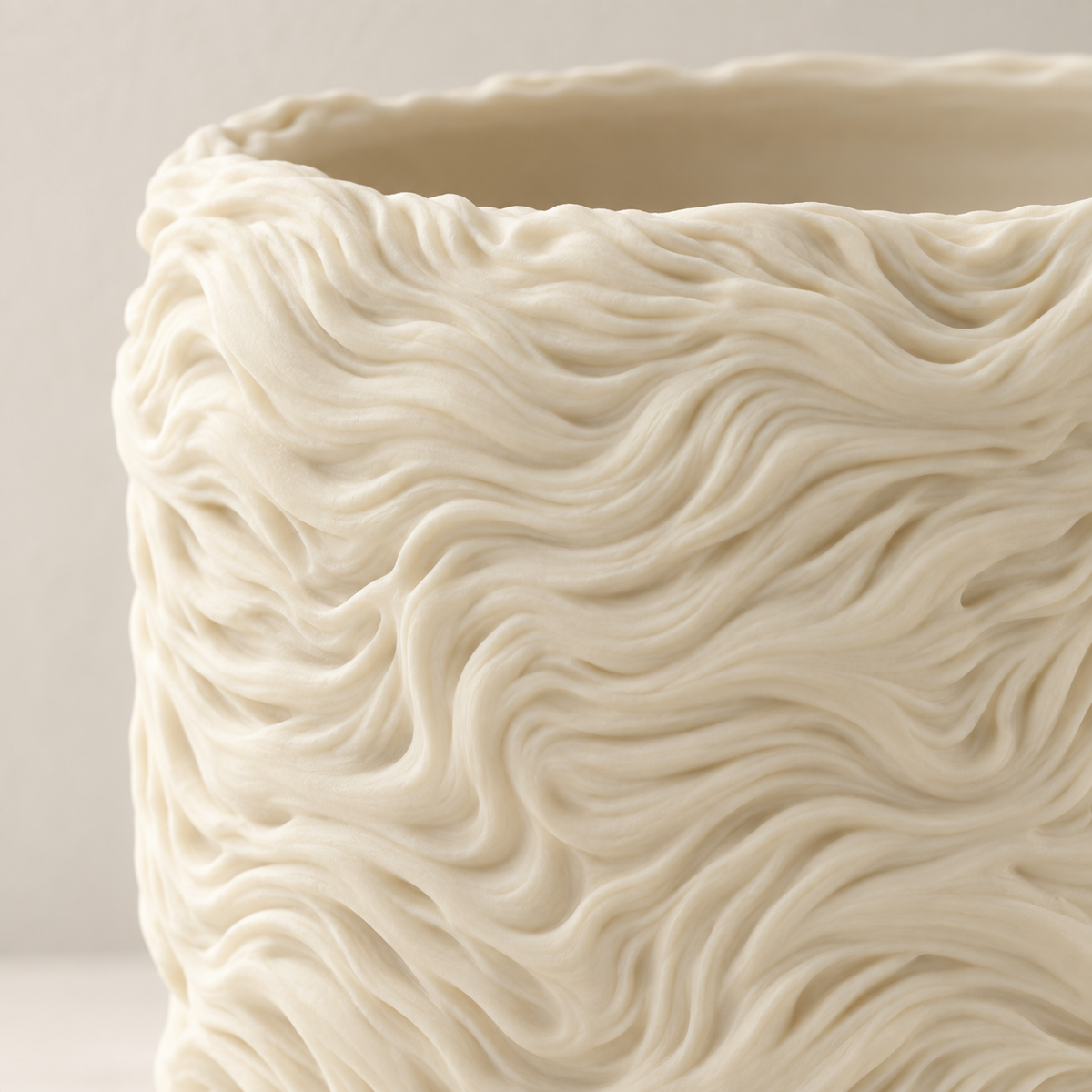 Verta 3D printed indoor planter highlighting flowing organic ripple texture