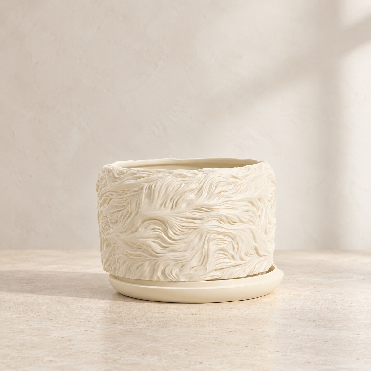 Verta decorative indoor planter featuring flowing organic ripple texture