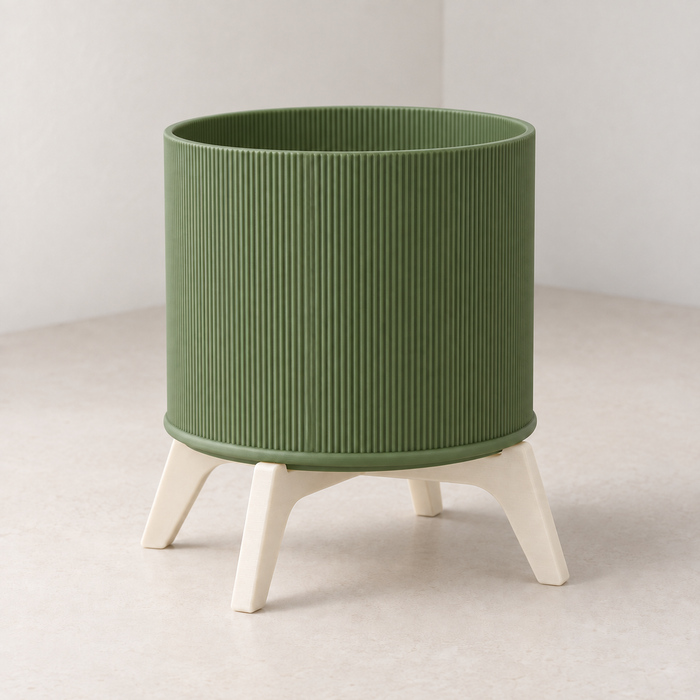 Ribbed Planter with Stand | Tori Modern Plant Pot