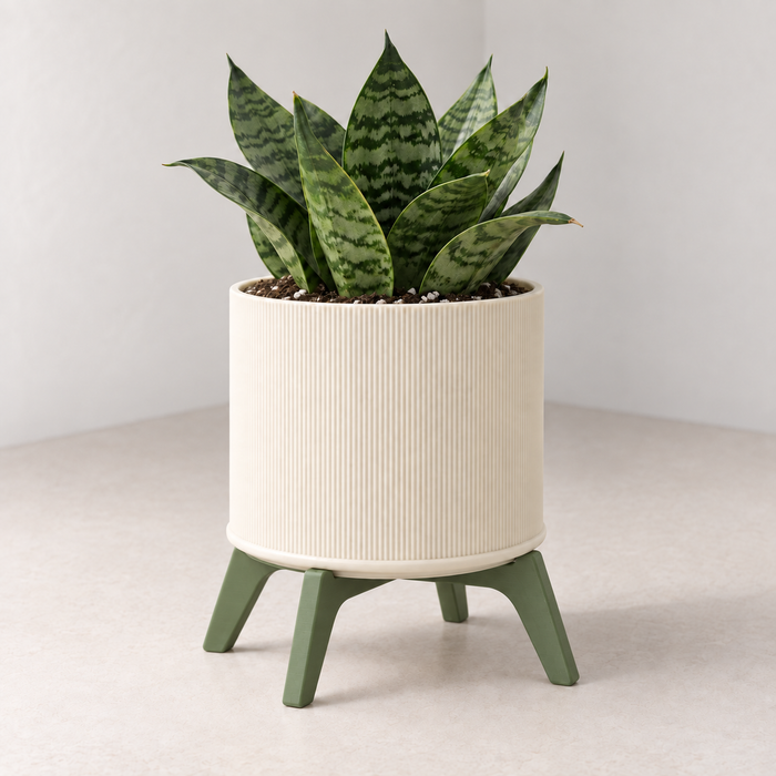 Ribbed Planter with Stand | Tori Modern Plant Pot