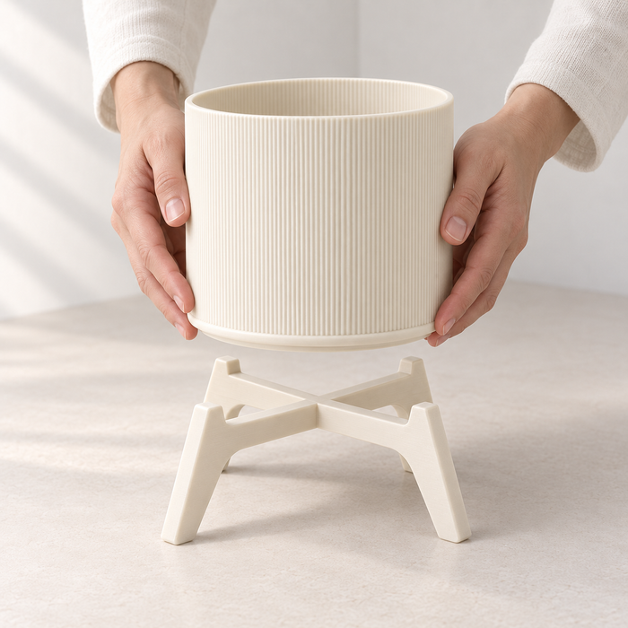 Ribbed Planter with Stand | Tori Modern Plant Pot