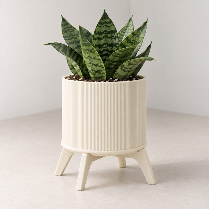 Ribbed Planter with Stand | Tori Modern Plant Pot