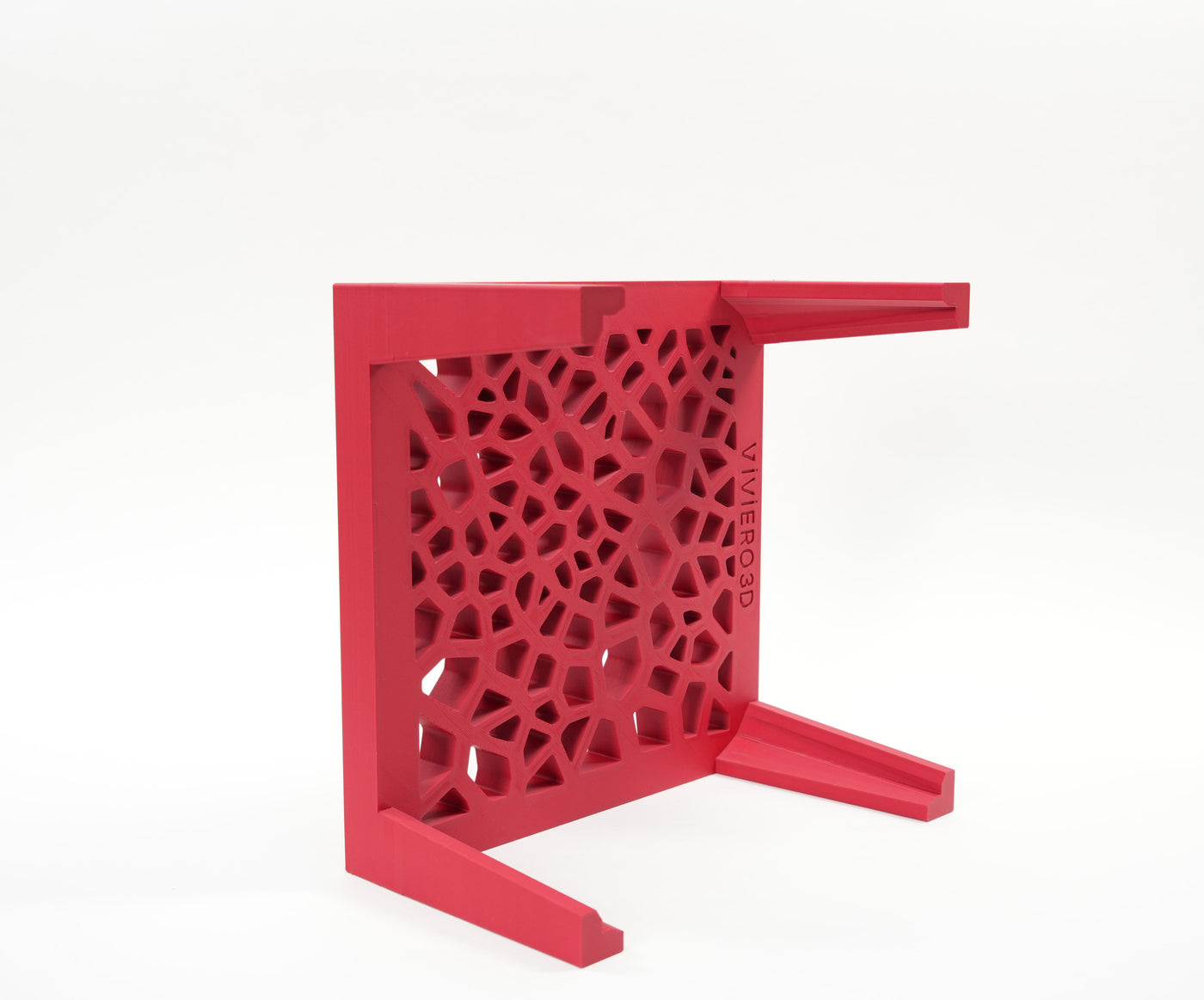 Underside view of square pot riser “Grid Square” showing support structure