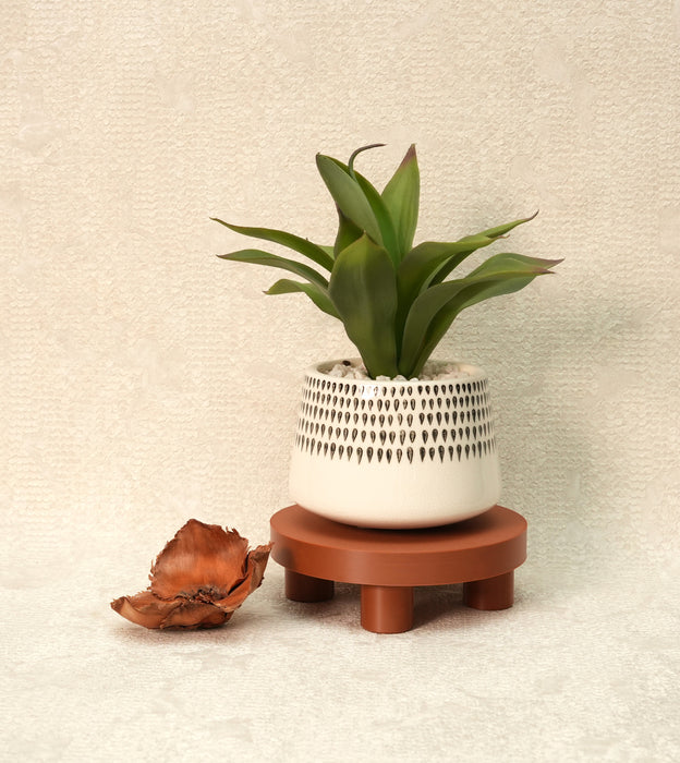 “Mesa” round pot stand styled with indoor planter