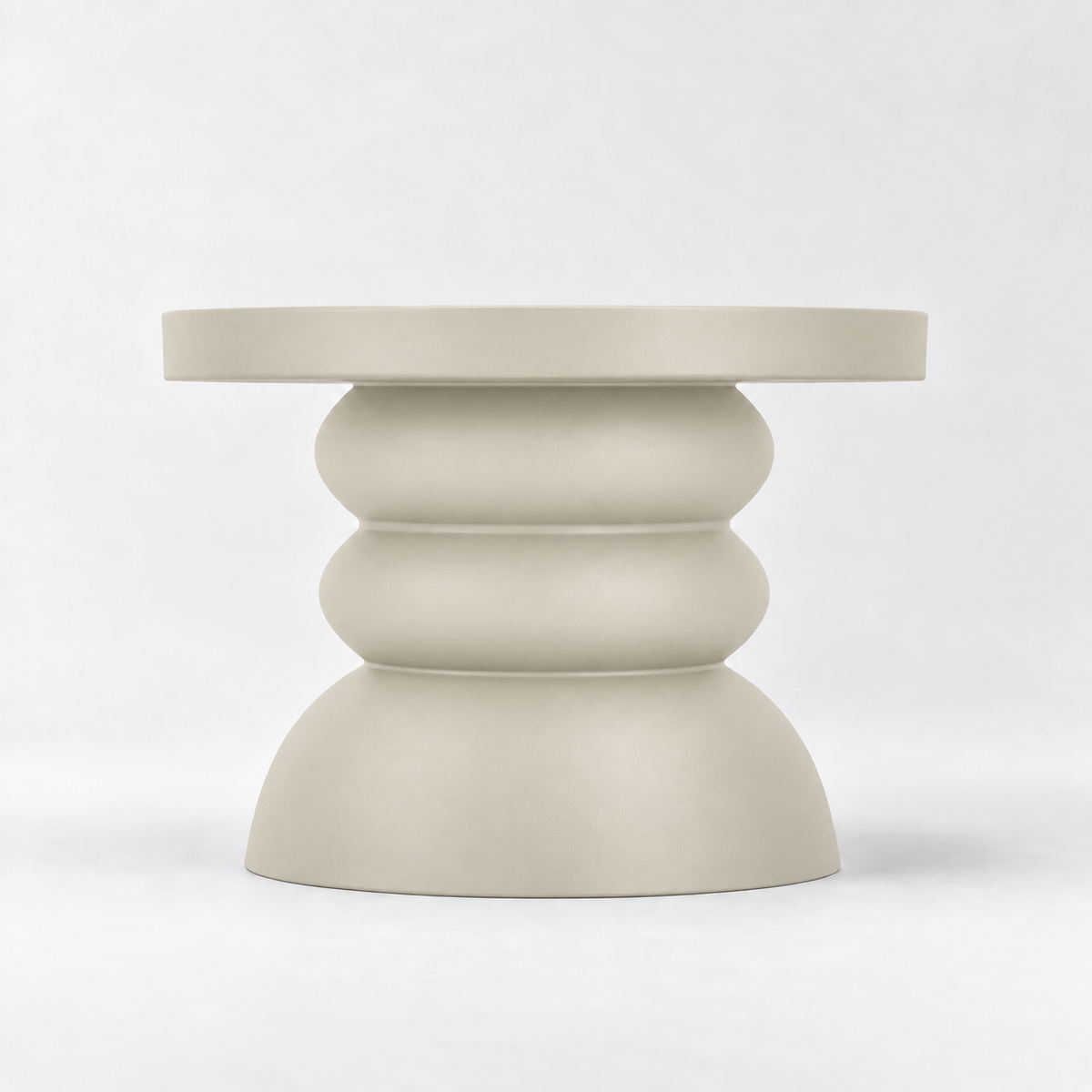 Cream Moro pedestal plant stand shown from the front with stacked rounded contours and a flat round top.