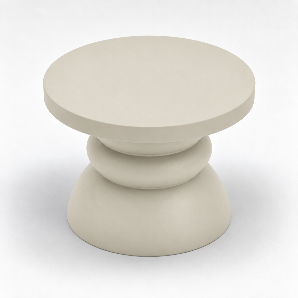 Top view of the cream Moro plant stand showing its broad round platform and sculpted pedestal below.
