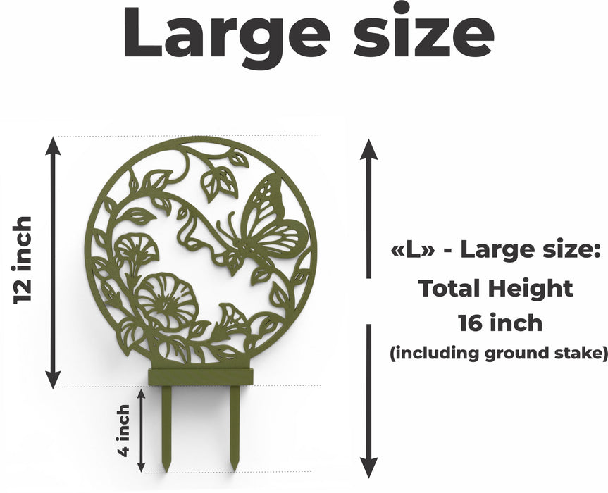 Small size plant trellis “Maris” showing 10.5 inch total height including ground stake