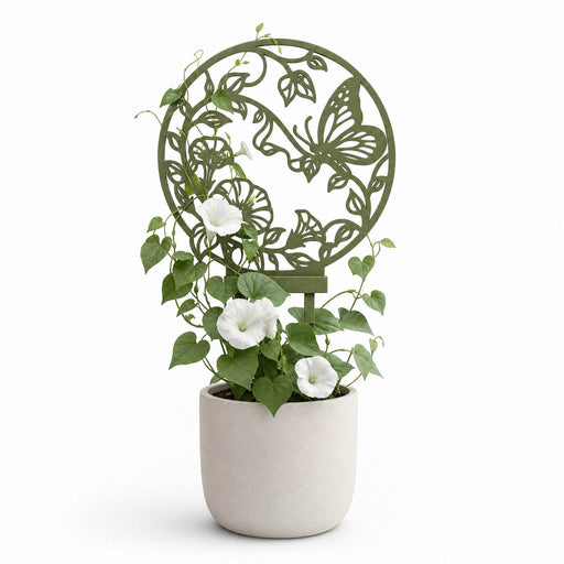 Plant trellis “Maris” with butterfly and botanical design supporting an indoor climbing plant