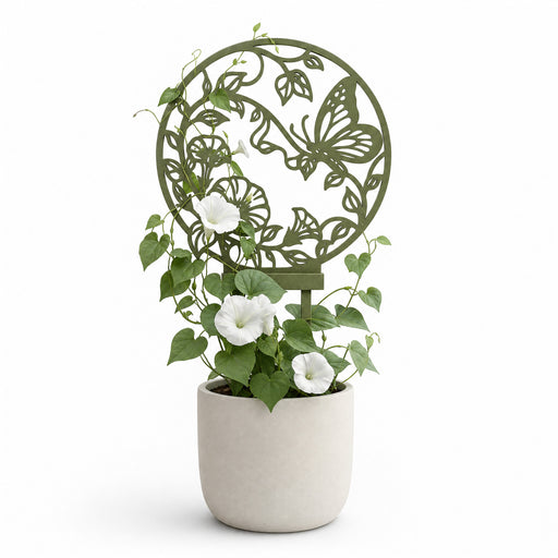 Plant trellis “Maris” with butterfly and botanical design supporting an indoor climbing plant