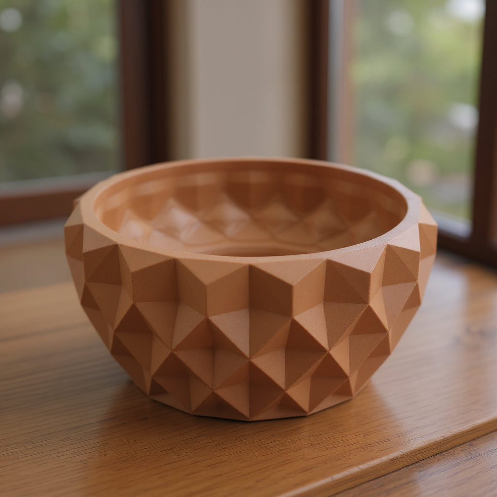 Prizma low faceted bowl with crisp geometric planes bonsai planter, front view