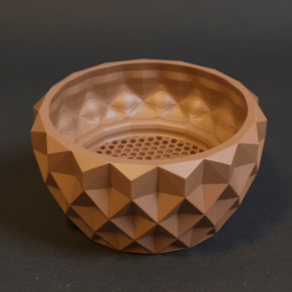 Prizma low faceted bowl with crisp geometric planes bonsai planter, side view