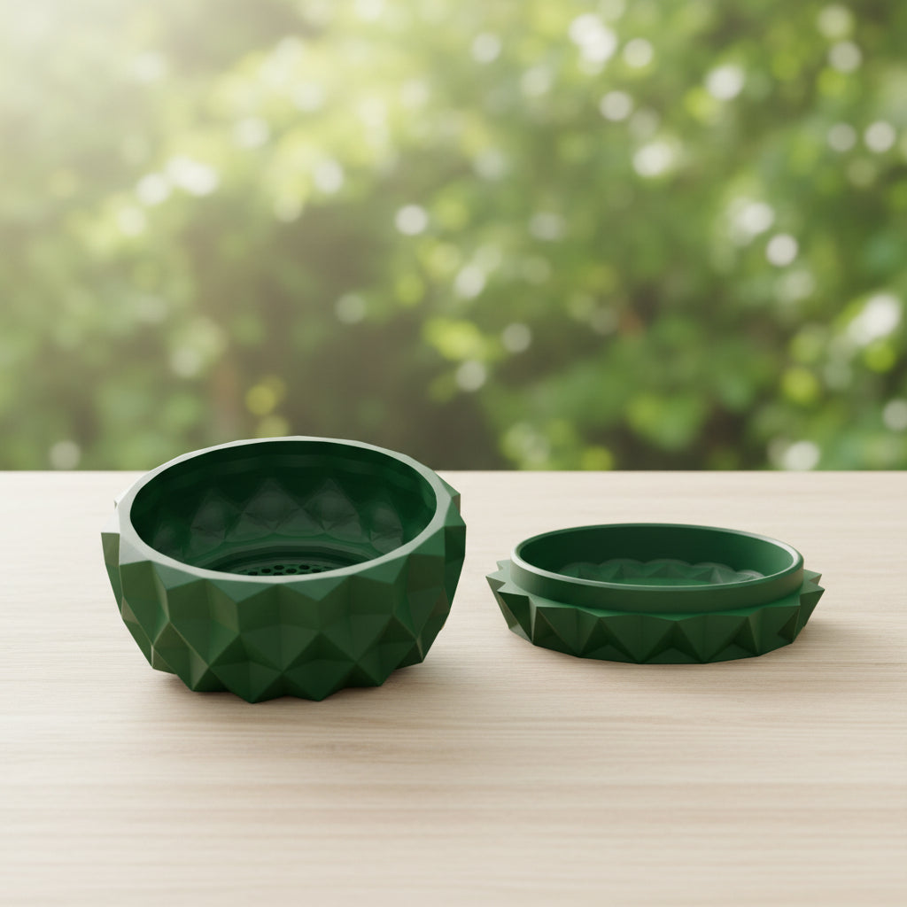 Prizma low faceted bowl with crisp geometric planes bonsai planter, indoor display view