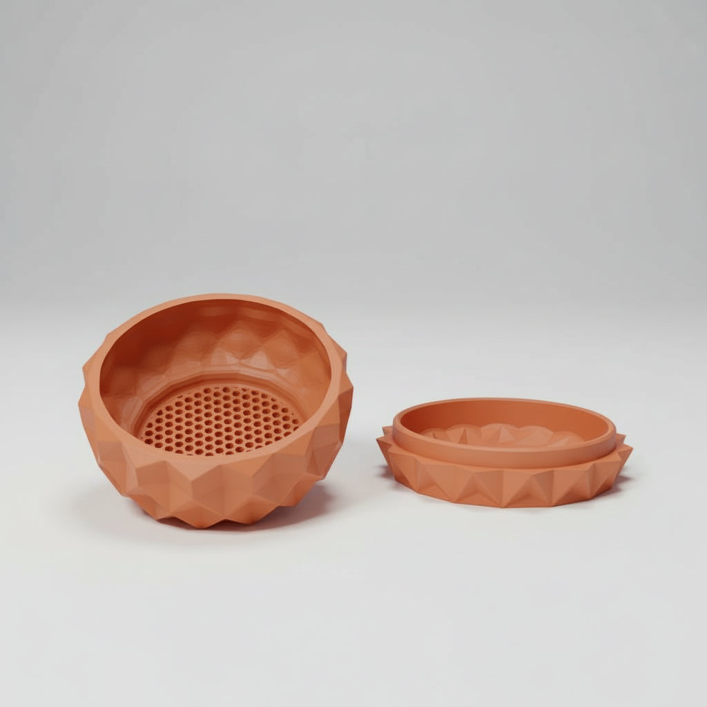 Prizma low faceted bowl with crisp geometric planes bonsai planter, texture detail