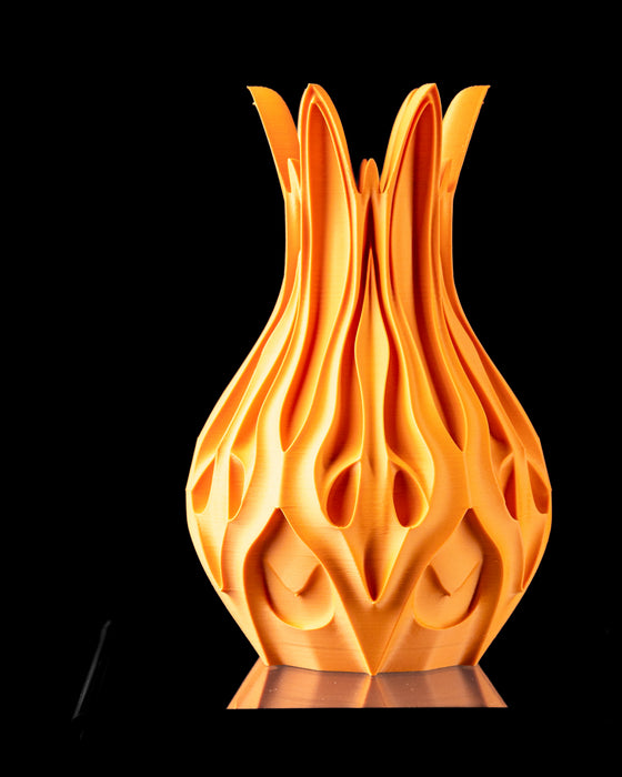Angled view of Pyra vase showing raised flame and petal geometry
