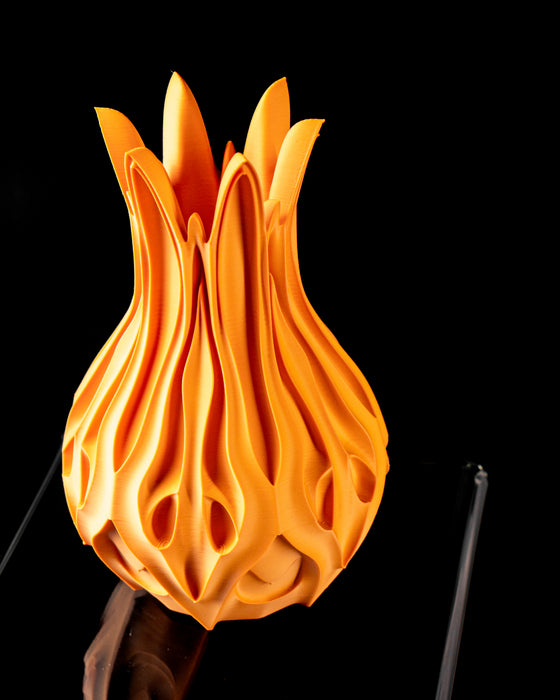 Close view of Pyra sculptural vase with deep organic recesses