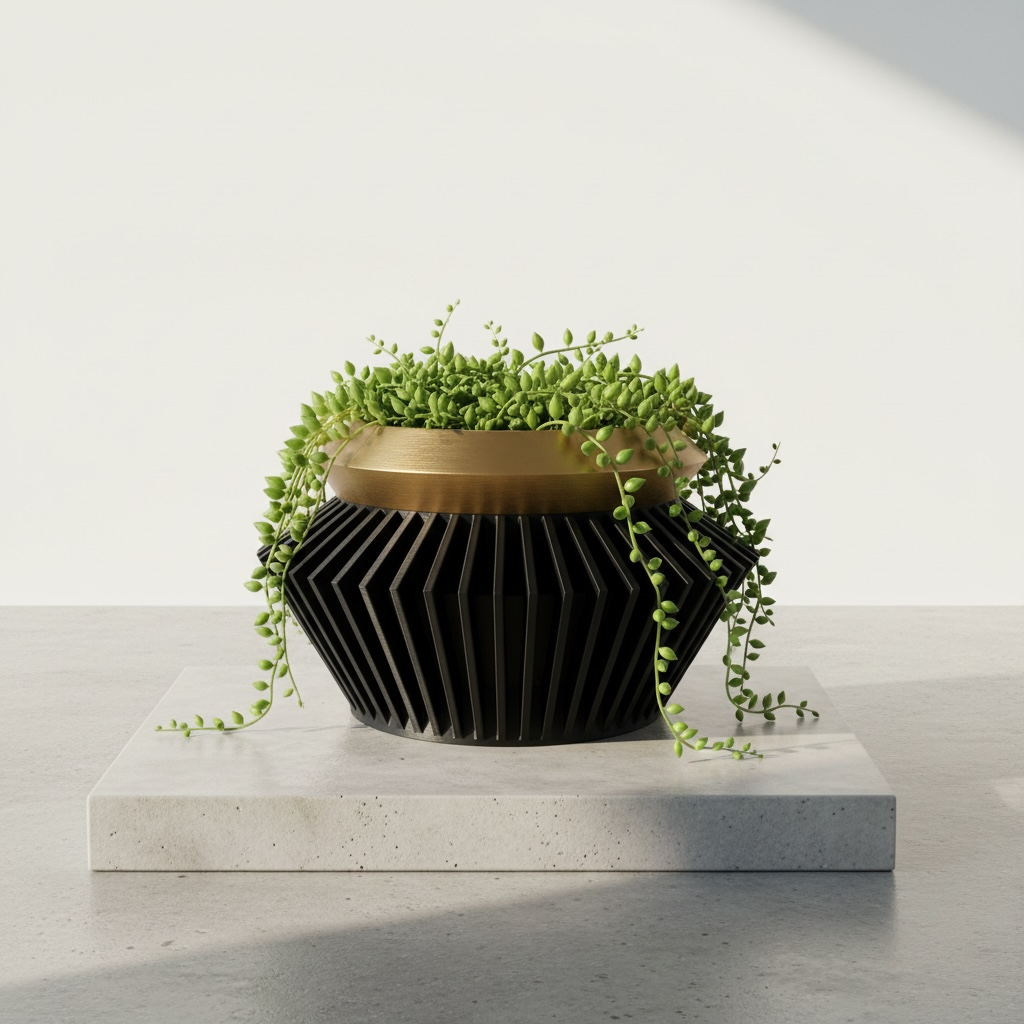 Quano ribbed indoor planter, product view 2