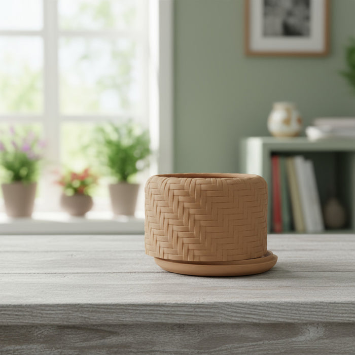 3D Printed Woven Pot "Ravena"– Textured Pot with Drainage, Eco Planter, Decorative Indoor · by Viviero3D