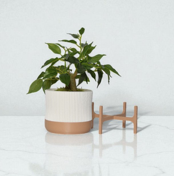 Rialto Pedestal Planter – 3D Printed Ribbed Pot with Stand, Drainage Hole / No Hole, Removable Stand