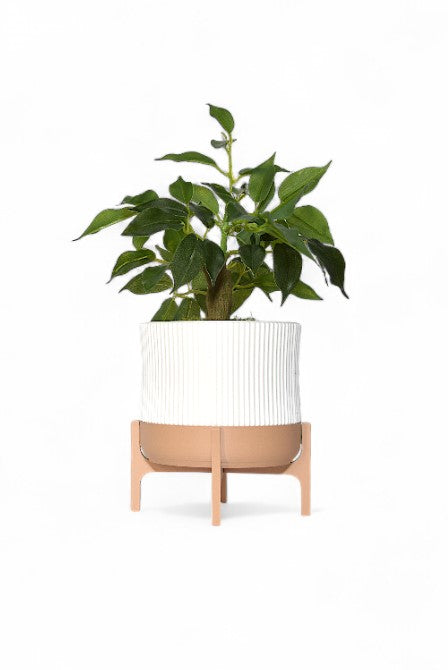 Rialto Pedestal Planter – 3D Printed Ribbed Pot with Stand, Drainage Hole / No Hole, Removable Stand