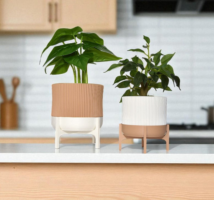 Rialto Pedestal Planter – 3D Printed Ribbed Pot with Stand, Drainage Hole / No Hole, Removable Stand