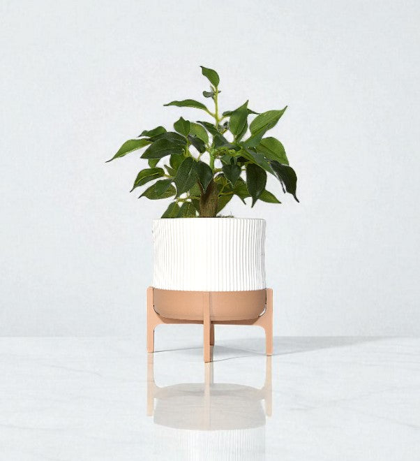 Rialto Pedestal Planter – 3D Printed Ribbed Pot with Stand, Drainage Hole / No Hole, Removable Stand
