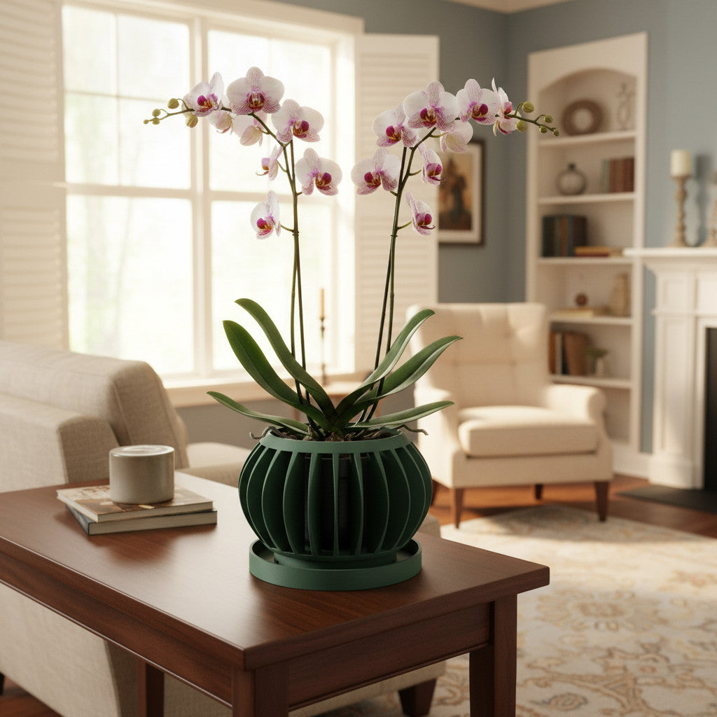 Rene flowing wave ribs ventilated orchid pot, top opening view