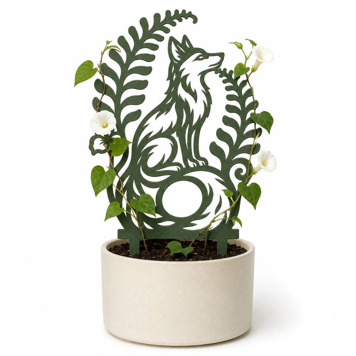 Renva fox plant trellis in a cream planter supporting a flowering climbing vine
